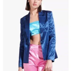 STAUD Madden Satin Blazer in Midnight Blue Small